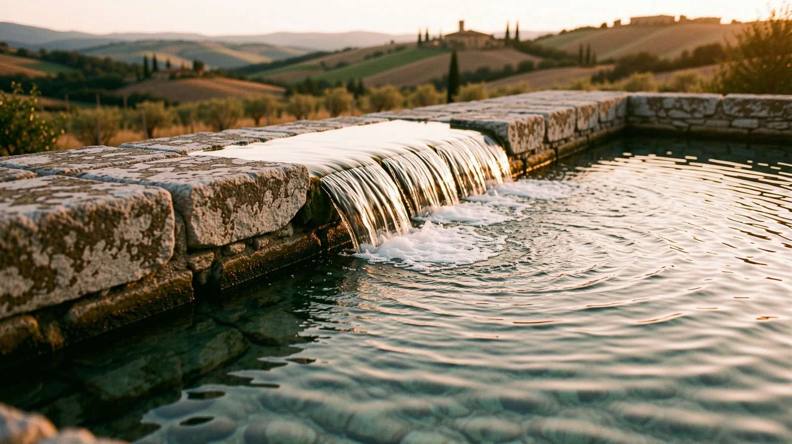 Acqua che scorre dolcemente su pietra antica